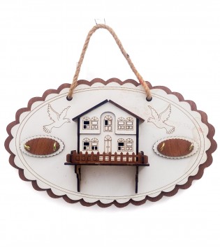 AHŞAP ANAHTARLIK OVAL ESKİ EV