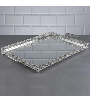 MEGA BÜYÜK BOY TAŞLI AYNALI ALTIN/GMŞ TEPSİ