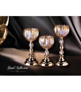 DEKORATİF GOLD RENK 3 LÜ ŞAMDAN