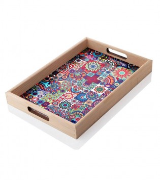 16X26 CM AHŞAP İÇİ DESENLİ TEPSİ