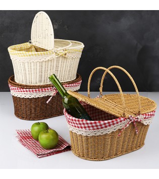 KUMAŞLI OVAL 40 CM PİKNİK SEPETİ 3 RENK