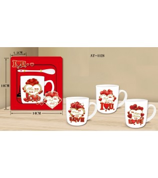 TEKLİ KALP MODELLİ ASETAT KUTULU KAŞIKLI KUPA