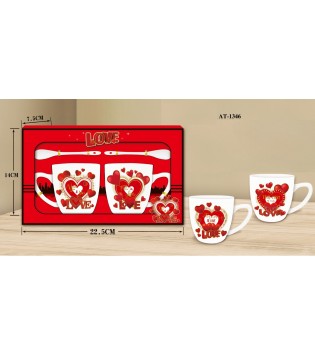 İKİLİ KALP MODELLİ ASETAT KUTULU KAŞIKLI KUPA