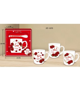 TEKLİ KALP MODELLİ ASETAT KUTULU KAŞIKLI KUPA