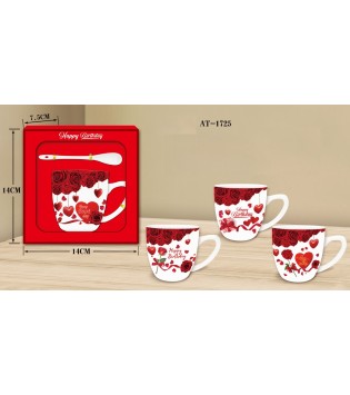 TEKLİ KALP MODELLİ ASETAT KUTULU KAŞIKLI KUPA