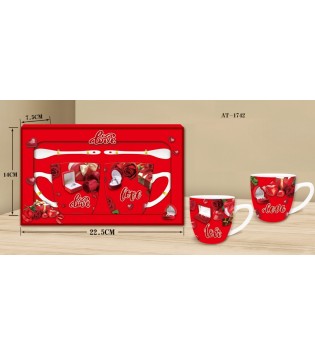 İKİLİ KALP MODELLİ ASETAT KUTULU KAŞIKLI KUPA