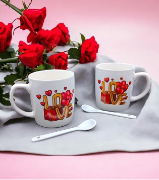 2 Lİ ASETAT KUTULU KALPLİ KAŞIKLI KUPA