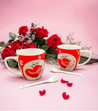 2 Lİ ASETAT KUTULU KALPLİ KAŞIKLI KUPA