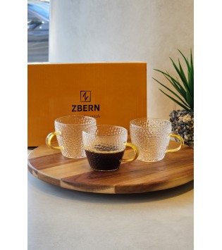 6 LI DESENLİ SARI SAPLI KAHVE/ÇAY FİNCANI 150ML