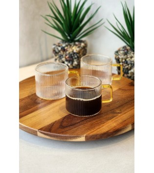 6 LI DESENLİ SARI SAPLI KAHVE/ÇAY FİNCANI 150ML