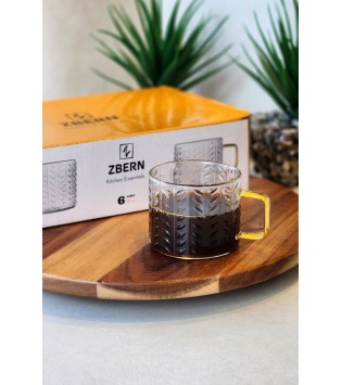 6 LI DESENLİ SARI SAPLI KAHVE/ÇAY FİNCANI 150ML