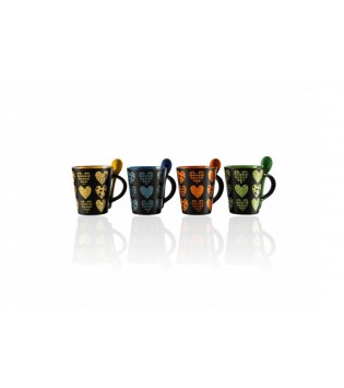 STONWARE KALP KAHVE  DESENLİ KAŞIKLI KUPA