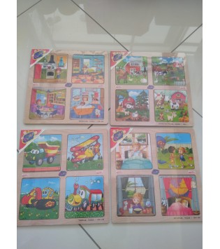 AHŞAP EĞİTİCİ 4 LÜ PUZZLE TAŞITLAR/BENİM EVİM/BİR GÜNÜM/ÇİFTLİK HAYVANLARI