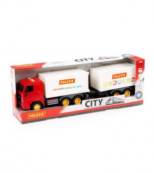 City-2 Sürtmeli Çift Dorse Tır (ışıklı ve sesli) (kırmızı kabin) (kutuda)