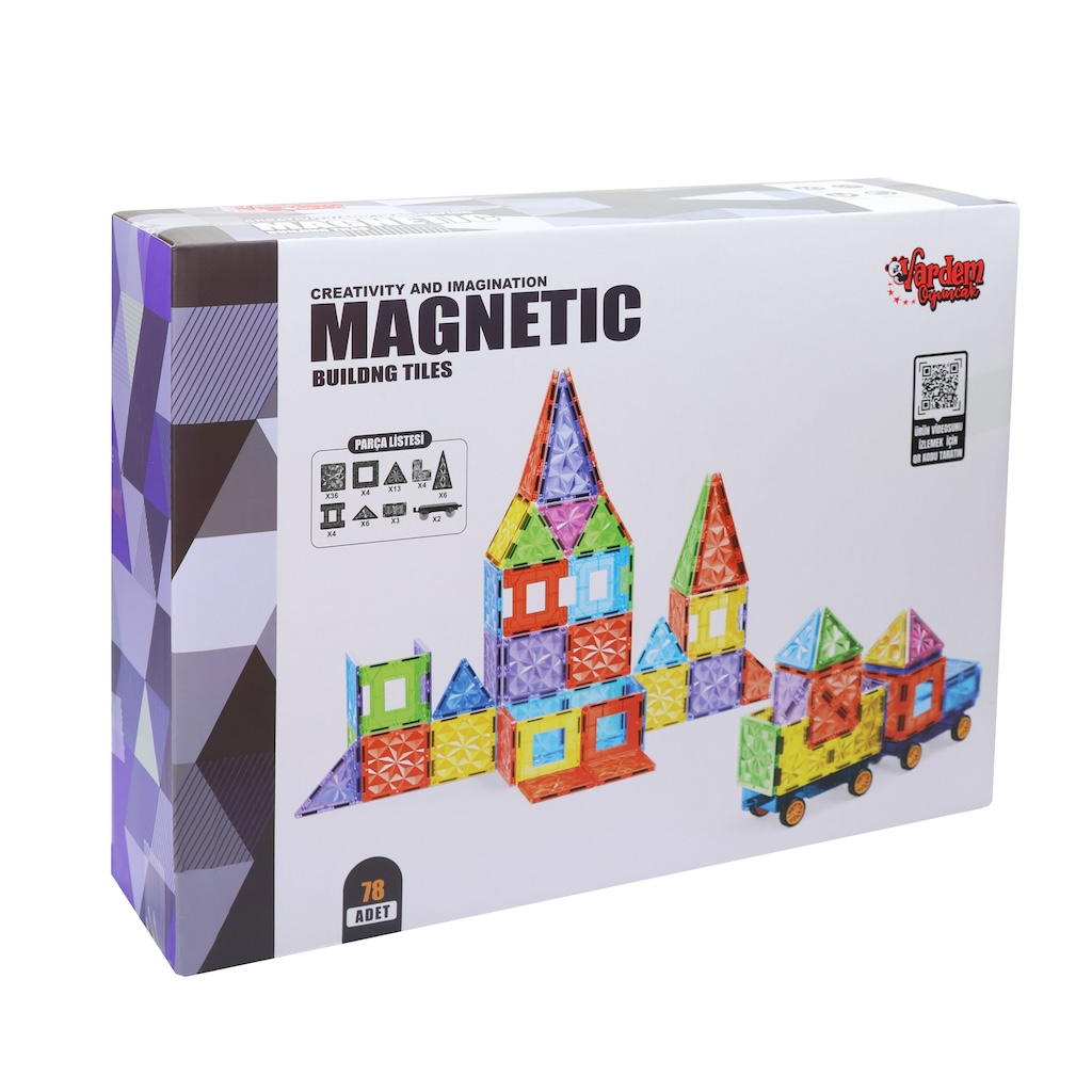 78 PARCA MANYETIK YAPI BLOKLARI 7,5 CM